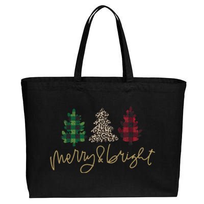 Merry And Bright Christmas With Plaid Animal Pattern Trees Cotton Canvas Jumbo Tote