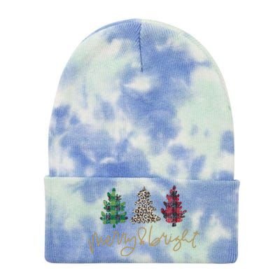 Merry And Bright Christmas With Plaid Animal Pattern Trees Tie Dye 12in Knit Beanie