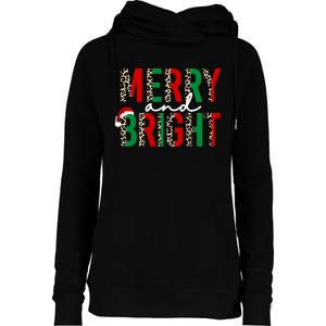 Merry And Bright Christmas Merry And Bright Womens Funnel Neck Pullover Hood