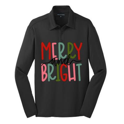 Merry And Bright Christmas Cute Long Sleeve Silk Touch Performance Long Sleeve Polo