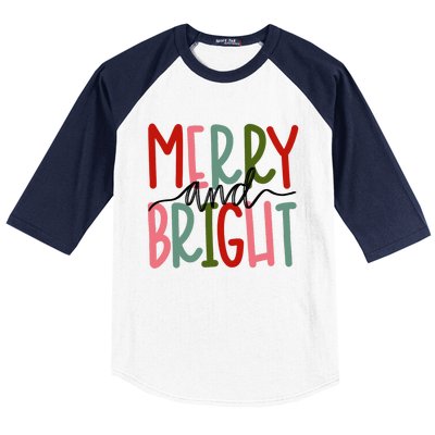 Merry And Bright Christmas Cute Long Sleeve Baseball Sleeve Shirt