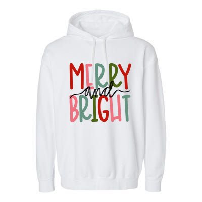 Merry And Bright Christmas Cute Long Sleeve Garment-Dyed Fleece Hoodie