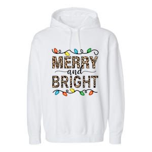 Merry And Bright Christmas Leopard Christmas Lights Tank Top Garment-Dyed Fleece Hoodie