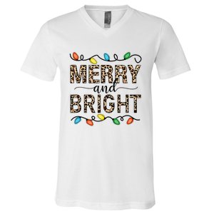 Merry And Bright Christmas Leopard Christmas Lights Tank Top V-Neck T-Shirt