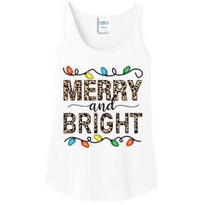 Merry And Bright Christmas Leopard Christmas Lights Tank Top Ladies Essential Tank