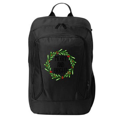 Merry And Bright Christmas Wreath With Holly Berries City Backpack