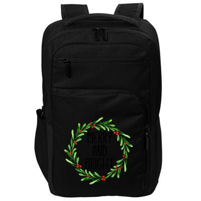 Merry And Bright Christmas Wreath With Holly Berries Impact Tech Backpack