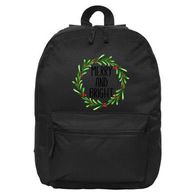 Merry And Bright Christmas Wreath With Holly Berries 16 in Basic Backpack