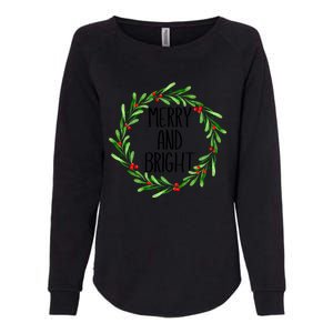 Merry And Bright Christmas Wreath With Holly Berries Womens California Wash Sweatshirt