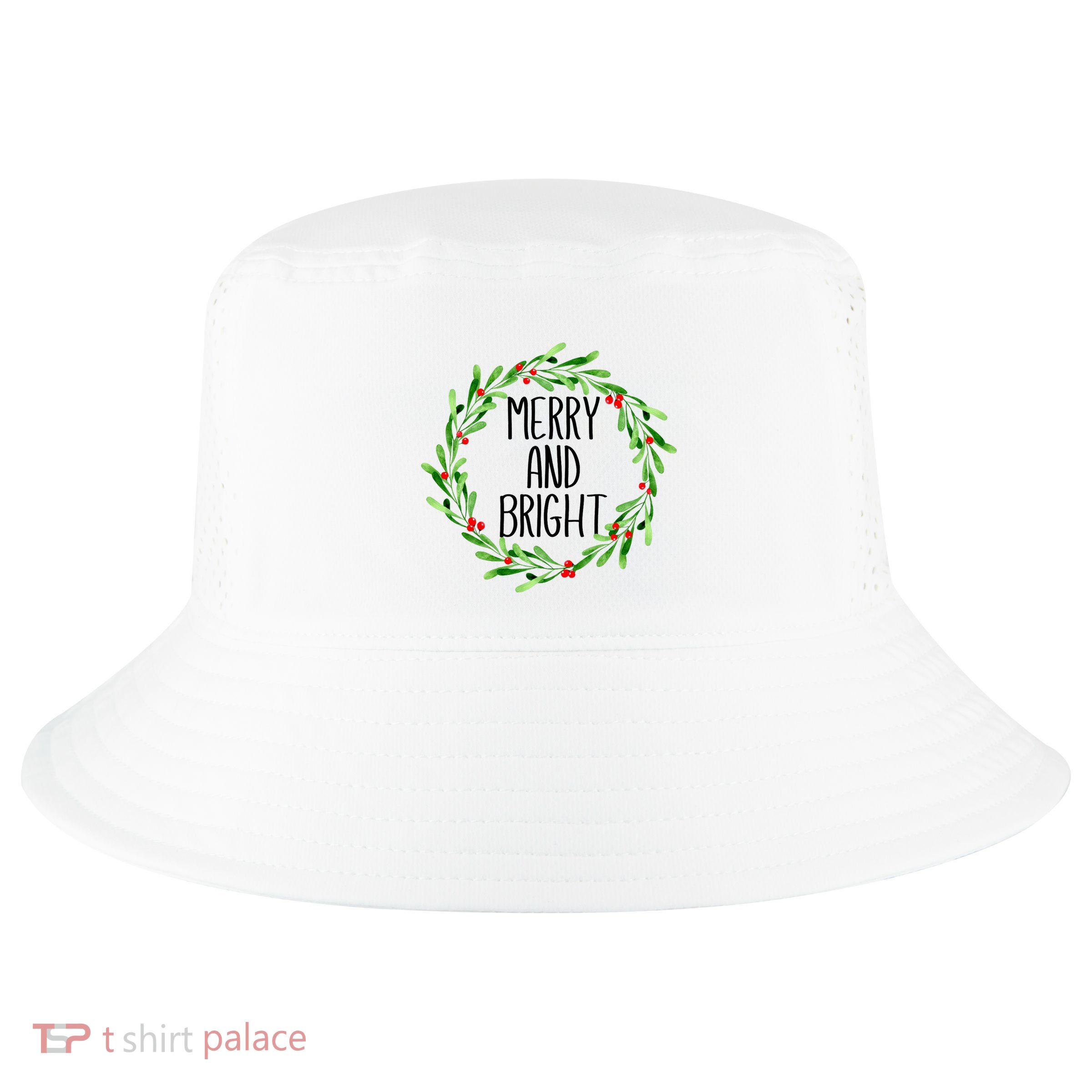 Merry And Bright Christmas Wreath With Holly Berries Cool Comfort Performance Bucket Hat
