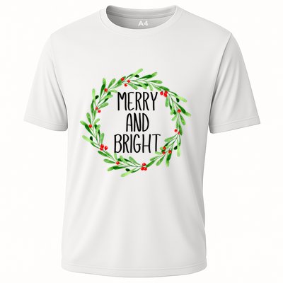 Merry And Bright Christmas Wreath With Holly Berries Performance Shirt