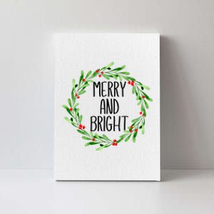 Merry And Bright Christmas Wreath With Holly Berries Canvas