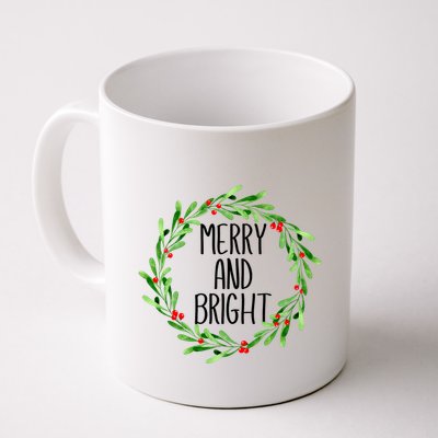 Merry And Bright Christmas Wreath With Holly Berries Mug