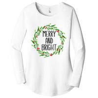 Merry And Bright Christmas Wreath With Holly Berries Women's Perfect Tri Tunic Long Sleeve Shirt