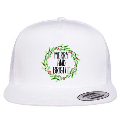 Merry And Bright Christmas Wreath With Holly Berries Flatbill Hat