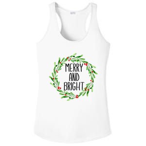 Merry And Bright Christmas Wreath With Holly Berries Ladies PosiCharge Competitor Racerback Tank