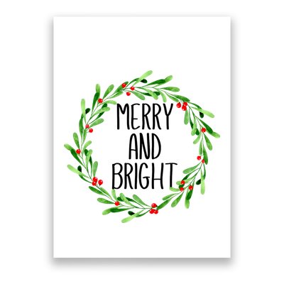 Merry And Bright Christmas Wreath With Holly Berries Poster