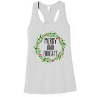 Merry And Bright Christmas Wreath With Holly Berries Women's Racerback Tank