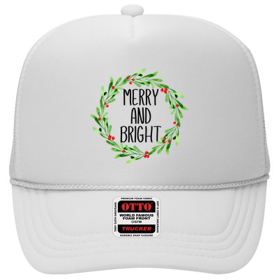Merry And Bright Christmas Wreath With Holly Berries Trucker Hat