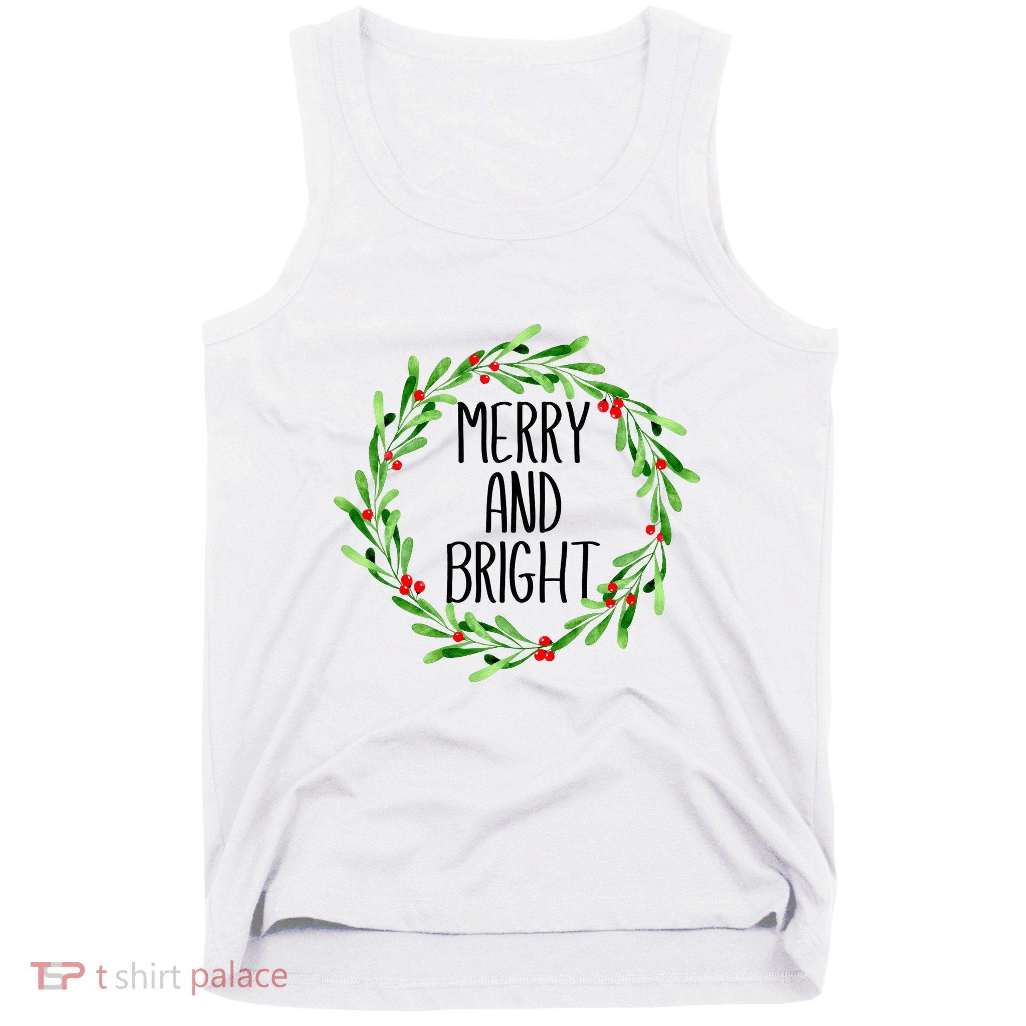 Merry And Bright Christmas Wreath With Holly Berries Tank Top