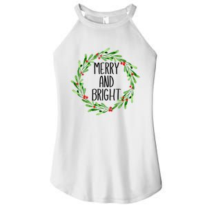 Merry And Bright Christmas Wreath With Holly Berries Women's Perfect Tri Rocker Tank