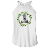 Merry And Bright Christmas Wreath With Holly Berries Women's Perfect Tri Rocker Tank