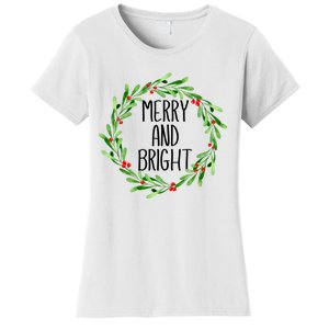 Merry And Bright Christmas Wreath With Holly Berries Women's T-Shirt