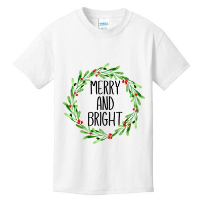 Merry And Bright Christmas Wreath With Holly Berries Kids T-Shirt