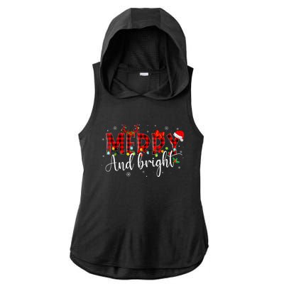 Merry And Bright Christmas Xmas Lights Family Pajama Holiday Ladies PosiCharge Tri-Blend Wicking Draft Hoodie Tank