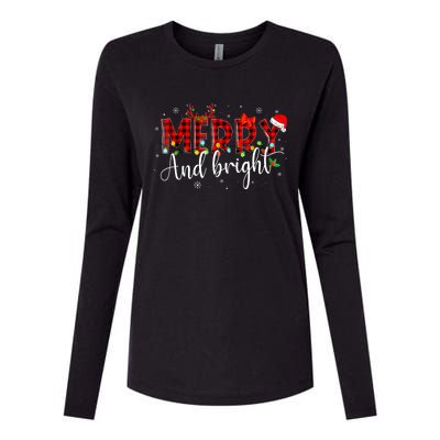 Merry And Bright Christmas Xmas Lights Family Pajama Holiday Womens Cotton Relaxed Long Sleeve T-Shirt