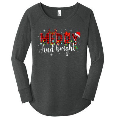 Merry And Bright Christmas Xmas Lights Family Pajama Holiday Women's Perfect Tri Tunic Long Sleeve Shirt