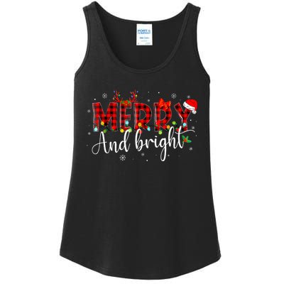 Merry And Bright Christmas Xmas Lights Family Pajama Holiday Ladies Essential Tank