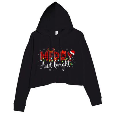 Merry And Bright Christmas Xmas Lights Family Pajama Holiday Crop Fleece Hoodie