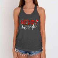 Merry And Bright Christmas Xmas Lights Family Pajama Holiday Women's Knotted Racerback Tank