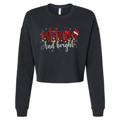 Merry And Bright Christmas Xmas Lights Family Pajama Holiday Cropped Pullover Crew