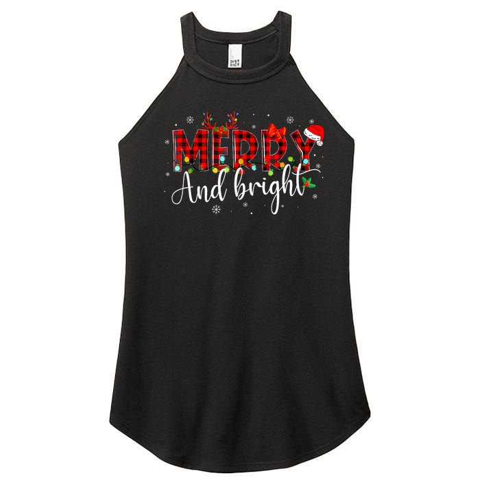 Merry And Bright Christmas Xmas Lights Family Pajama Holiday Women's Perfect Tri Rocker Tank