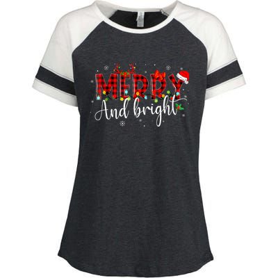 Merry And Bright Christmas Xmas Lights Family Pajama Holiday Enza Ladies Jersey Colorblock Tee