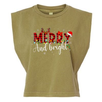 Merry And Bright Christmas Xmas Lights Family Pajama Holiday Garment-Dyed Women's Muscle Tee