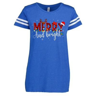 Merry And Bright Christmas Xmas Lights Family Pajama Holiday Enza Ladies Jersey Football T-Shirt