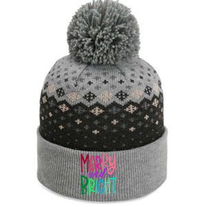 Merry And Bright Colorful Print Letters Christmas Design The Baniff Cuffed Pom Beanie