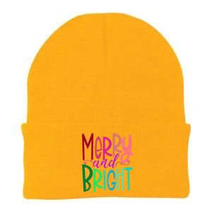 Merry And Bright Colorful Print Letters Christmas Design Knit Cap Winter Beanie