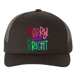 Merry And Bright Colorful Print Letters Christmas Design Yupoong Adult 5-Panel Trucker Hat