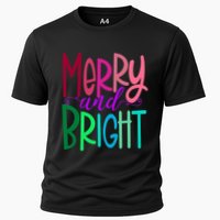 Merry And Bright Colorful Print Letters Christmas Design Performance Shirt