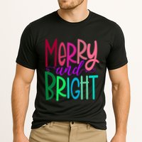 Merry And Bright Colorful Print Letters Christmas Design Performance Shirt