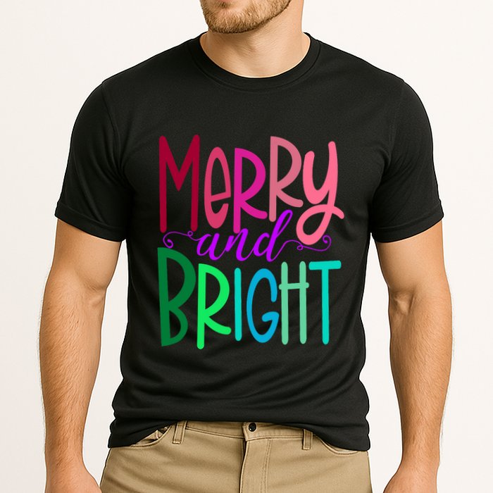 Merry And Bright Colorful Print Letters Christmas Design Performance Shirt