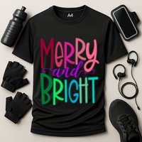 Merry And Bright Colorful Print Letters Christmas Design Performance Shirt