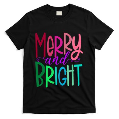 Merry And Bright Colorful Print Letters Christmas Design T-Shirt