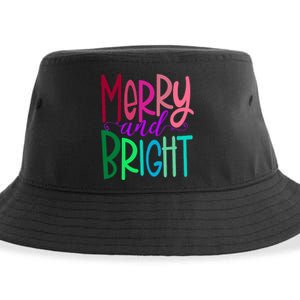 Merry And Bright Colorful Print Letters Christmas Design Sustainable Bucket Hat