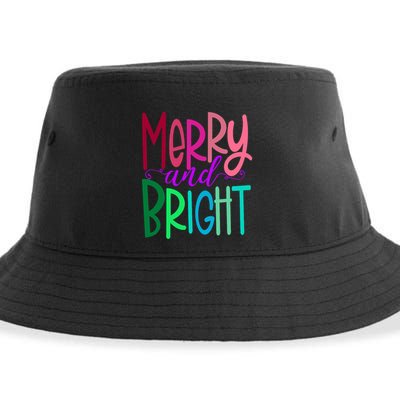 Merry And Bright Colorful Print Letters Christmas Design Sustainable Bucket Hat
