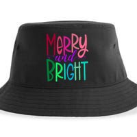 Merry And Bright Colorful Print Letters Christmas Design Sustainable Bucket Hat